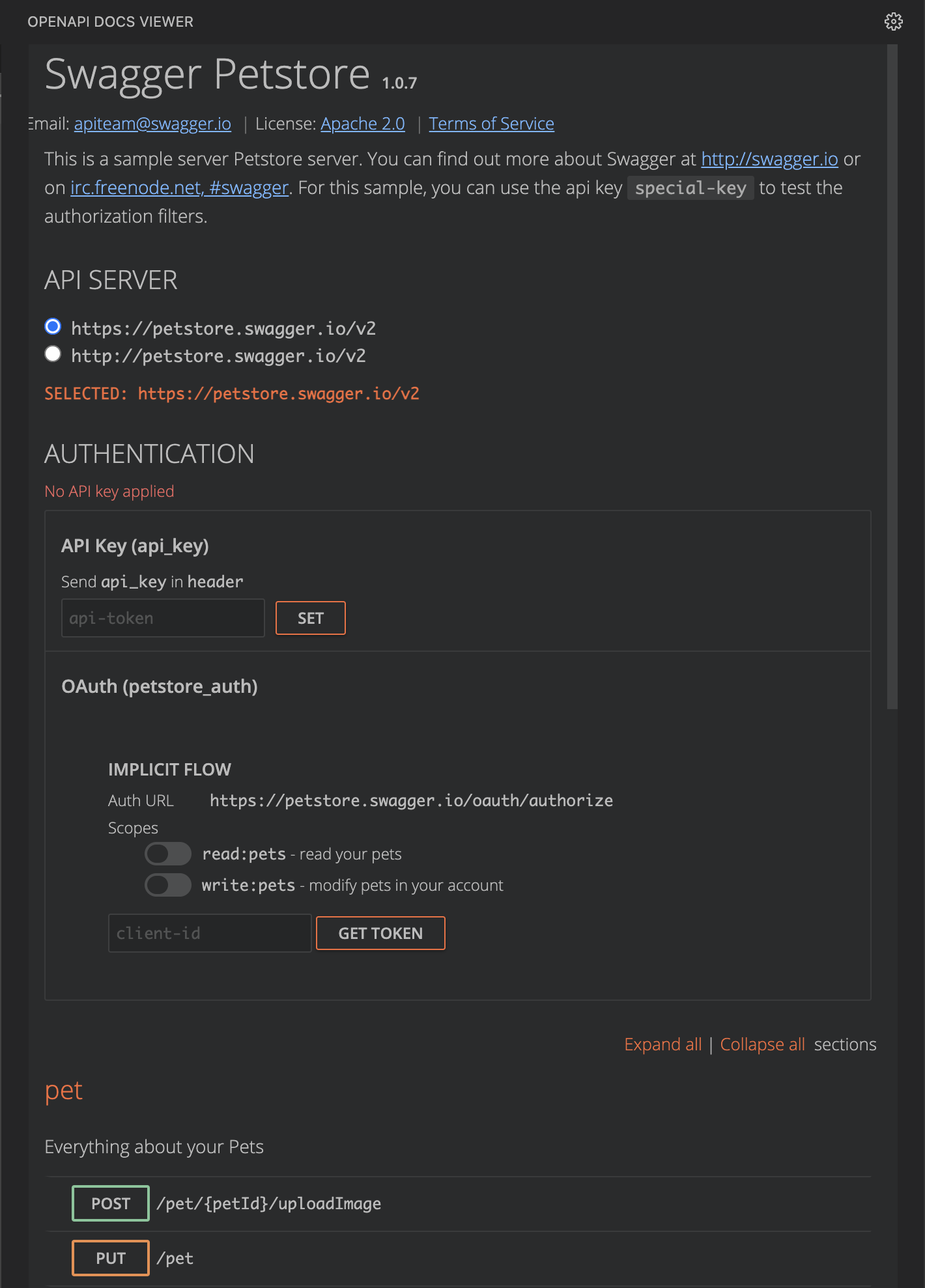 RapiDoc Dark Theme: Small